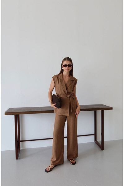 Patreon Tie Waist Linen Vest Trousers Set