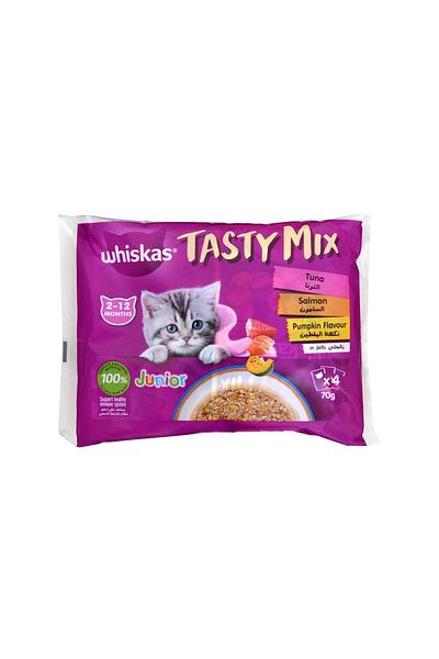 Whiskas Tasty Mix Tuna and Salmon in Jelly Wet Kitten Food Multipack - 4 x 70 g