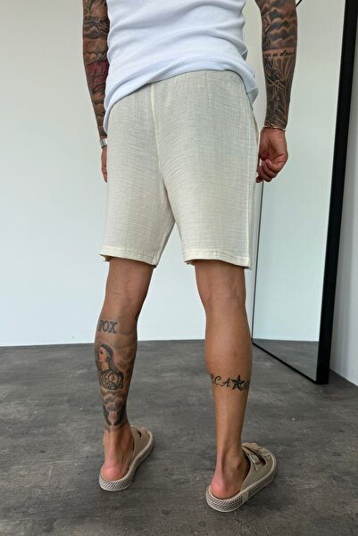 MADZEYMODA Ανδρικό μπεζ ελαστικό ύφασμα μουσελίνας σορτς βερμούδας KE-7002