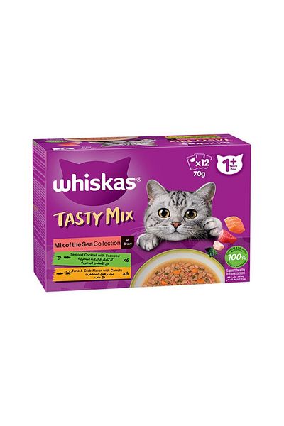 Whiskas Tasty Mix - Mix of the Sea Collection in Gravy Multipack Cat Food Pouches - 12 x 70 g