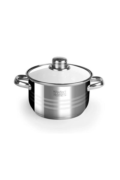 Perfect Home Stainless steel saucepan with glass lid 26×13,7 l