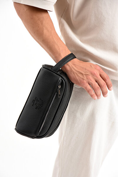 By Hakan West Polo 7045 Vegan Leather Men's Shaving and Handbag Personal Care Bag Hand Portfolio Black