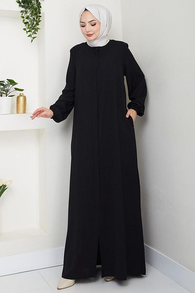 hafsamina Large Size Ferace Black with Front Patch Hm2762