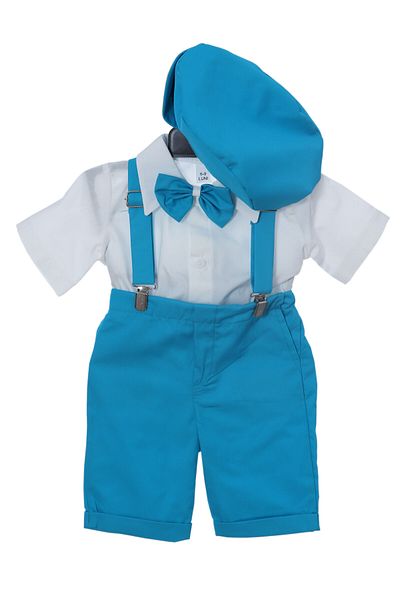 Recostore Short-sleeved christening suit for boys, turquoise, 4 pieces, REC2707