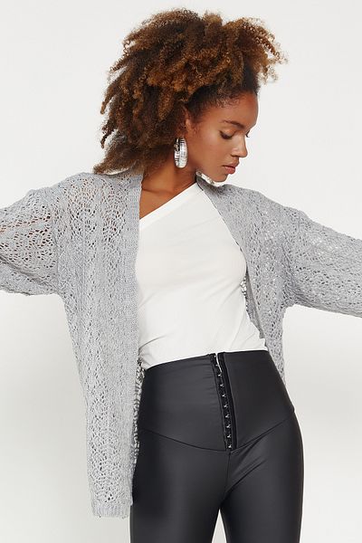 Hopoi Women's Gray Openwork Cardigan