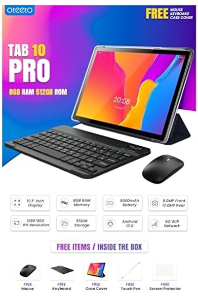 OTEETO تابلت تاب 10 برو - 10.1 بوصة، أندرويد 13، رمادي
