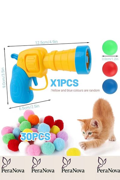 PeraNova Special Pet Gun Movable 30 Plush Ball Cannon Interactive 31 Piece Cat Toy Set