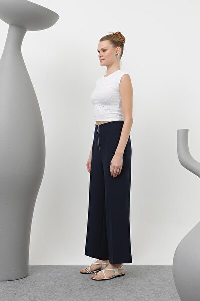 Puane Women's Zipper Detailed Pencil Trousers - 18228Pnt - Navy Blue