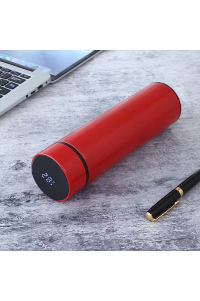 EN İDEALİ Smart Thermos with Stainless Steel Led Display, 500 Ml, Size 6.5×6.5×23 Cm, Color Red