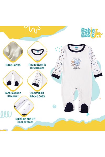 Babies Basic 100% Cotton Printed Long Sleeves Jumpsuit/Romper/Sleepsuit for babies