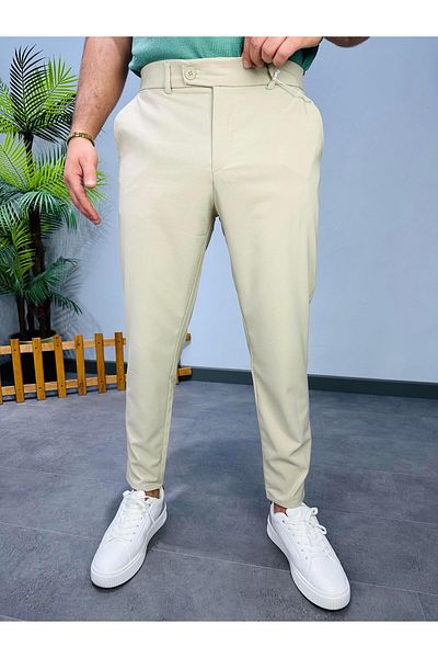 MODA Beige Parachute Fabric Lycra Pants