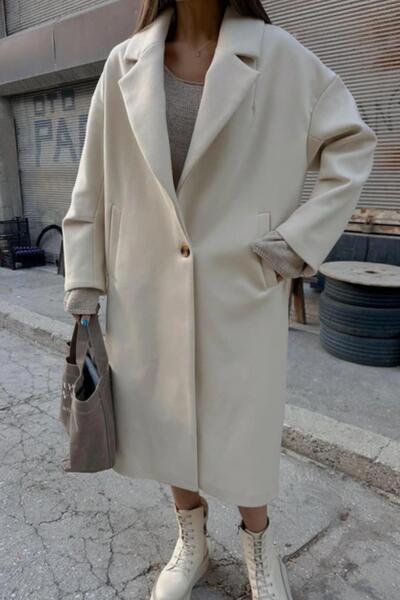 mylove Tek Düğme Kaşe Kaban Krem