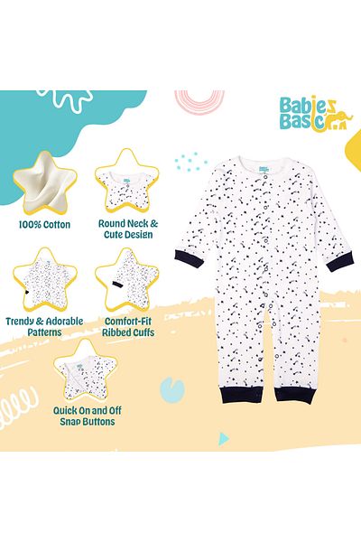 Babies Basic 100% Cotton Printed Long Sleeves Jumpsuit/Romper/Sleepsuit for babies