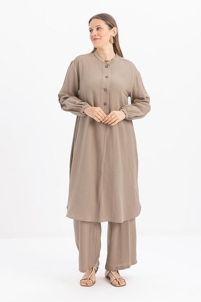 ALLDAY Mink-Half Patched Slit Linen Tunic
