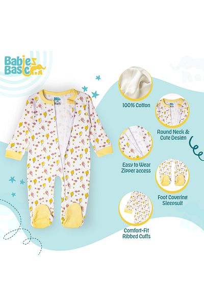 Babies Basic 100% Cotton Printed Long Sleeves Jumpsuit/Romper/Sleepsuit for babies