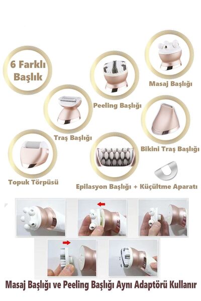 Elioure CN 9 Başlıklı Kablosuz Epilatör / Epilasyon Aleti (6in1 Ve 3in1 Avantajlı Set) 220 - 240 V Islak ve