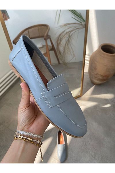 LA PASSION Genuine Leather Blue Women's Loafer Shoes