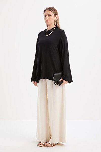 ALLDAY Black-Lateral Slit Binding Detail Lycra Modal Tunic