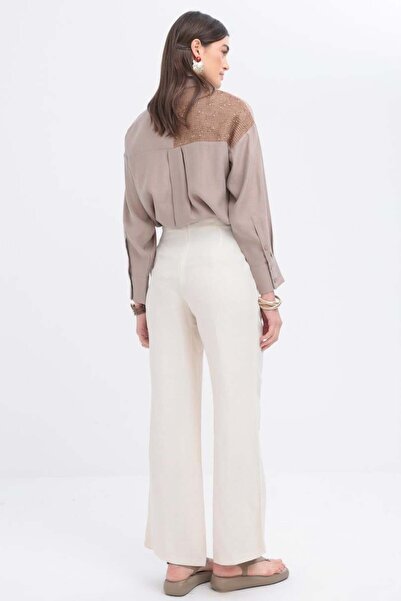 ALLDAY Stone-Broad Leg Linen Trousers