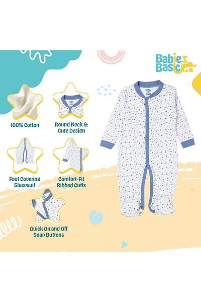 Babies Basic 100% Cotton Printed Long Sleeves Jumpsuit/Romper/Sleepsuit for babies