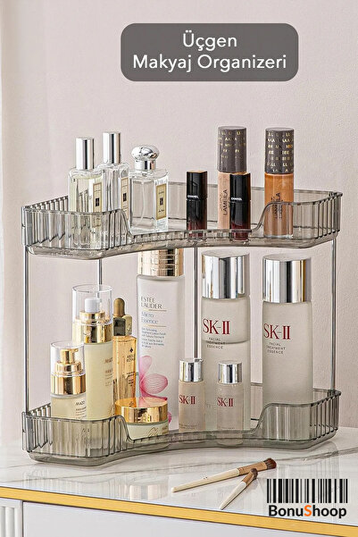 DEKORANLA İki Katlı Üçgen Köşe Makyaj Düzenleyici, Pratik ve Şık Tasarım