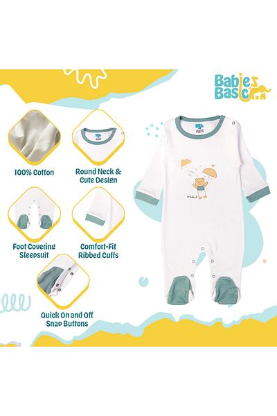 Babies Basic 100% Cotton Printed Long Sleeves Jumpsuit/Romper/Sleepsuit for babies