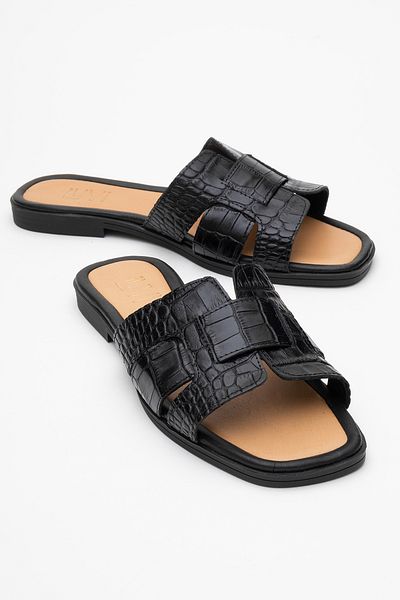 LuviShoes Notre Black Print Genuine Leather Women's Slippers