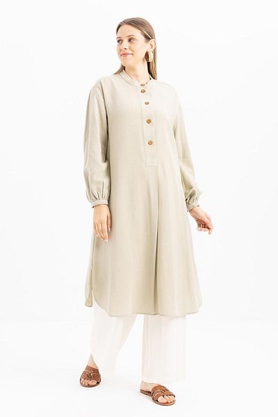 ALLDAY Defne-Half Placket Slit Linen Tunic
