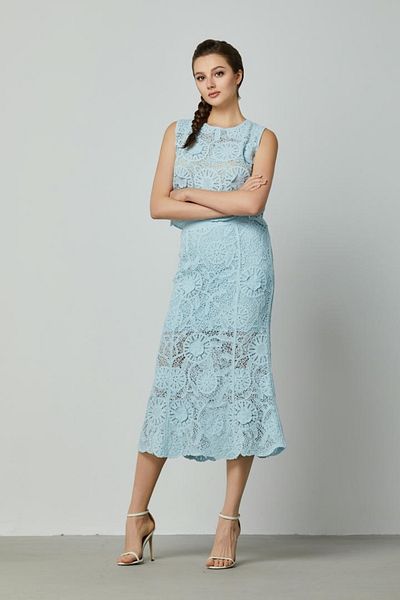 femi9 Floral Crochet A-Line Skirt