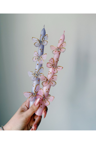 STUDIO SOI CANDLE&MORE 2’li kelebekli mum seti pink lilac