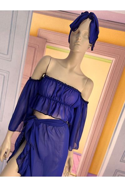 NA ADDESIGN SET DE PLAJĂ SAKS BLUE, PAREO SAKS BLUE șifon