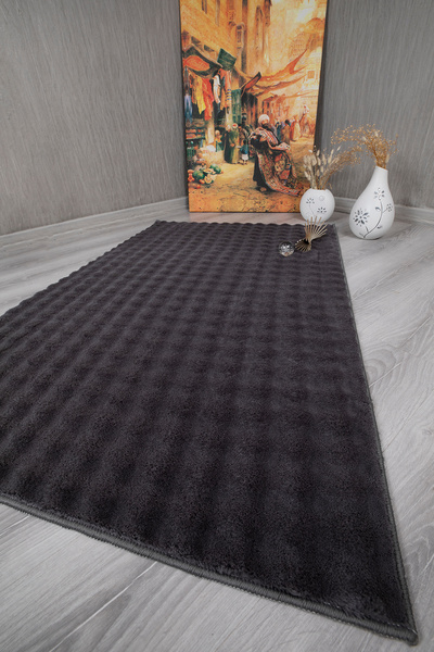 Sereserpe Bubble Uzun Tüylü Yumuşak Puffy Peluş Kaymaz Yıkanabilir Salon Kori...