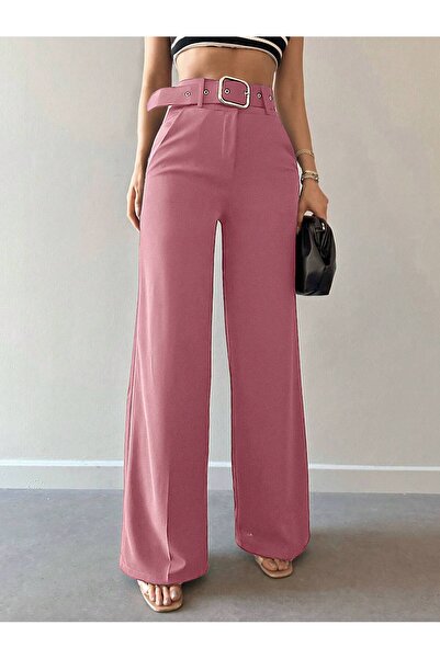 Female Clothing Pembe Geniş Kemerli Cepli Palazzo Pantolon