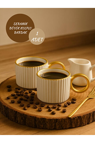 Hilamingo Home Seramik Büyük Kulp Gold Yaldızlı Kupa, Bardak