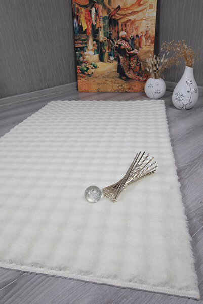 Sereserpe Bubble Uzun Tüylü Yumuşak Puffy Peluş Kaymaz Yıkanabilir Salon Kori...