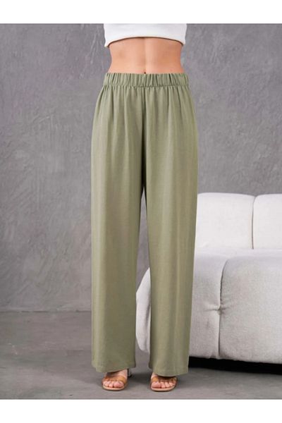 Stilmony Women's Linen Fabric Elastic Waist Comfortable Wide Leg Pants