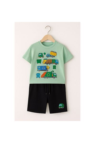 CİCHLİD Men's Car Patterned Shorts Suit