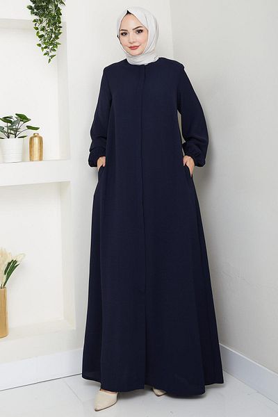 hafsamina Large Size Ferace Navy Blue Hm2762 with Front Patch