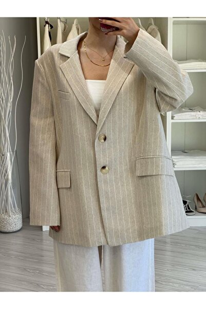 LUUNA STORE سترة مخططة كبيرة الحجم