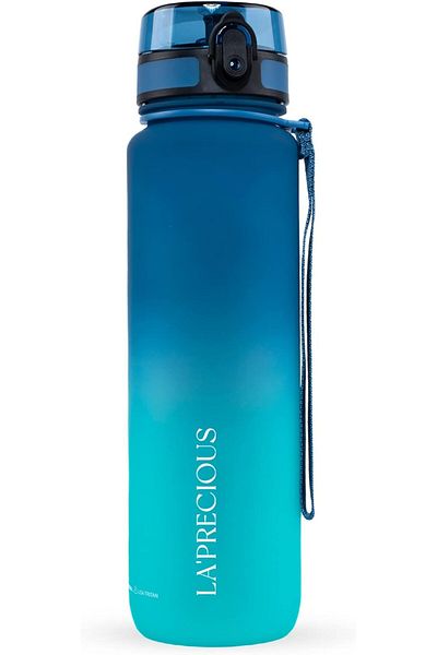LA' PRECIOUS Water Bottle for Adults, 1 Liter, BPA Free, Leak Proof Lid (Blue/Green)