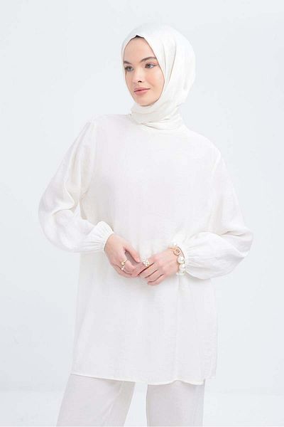 ALLDAY Ecru-Collar Sleeve Elastic Modal Tunic