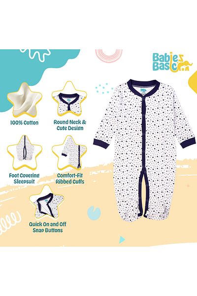 Babies Basic 100% Cotton Printed Long Sleeves Jumpsuit/Romper/Sleepsuit for babies