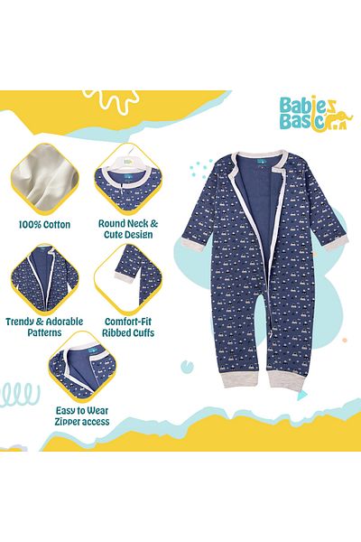 Babies Basic 100% Cotton Printed Long Sleeves Jumpsuit/Romper/Sleepsuit for babies