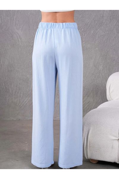 Stilmony Women's Linen Fabric Elastic Waist Comfortable Wide Leg Pants