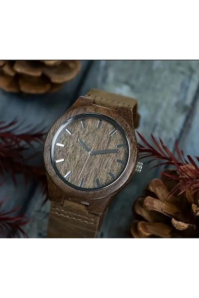 Relogio Masculino Handmade Natural Walnut Wood Men's Wrist Watch - Stylish and Durable Watch Leather Strap