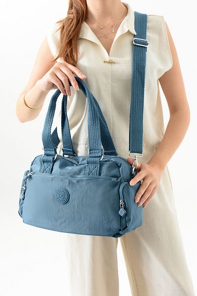 Just Polo Unisex Women's 2-Eye Waterproof Imported Crinkle Fabric Adjustable Cross Strap Hand and Shoulder Bag