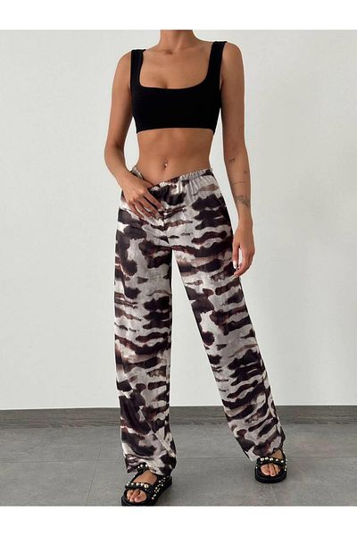 Coral Batik Patterned Trousers Brown