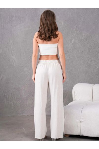 Stilmony Women's Linen Fabric Elastic Waist Comfortable Wide Leg Pants