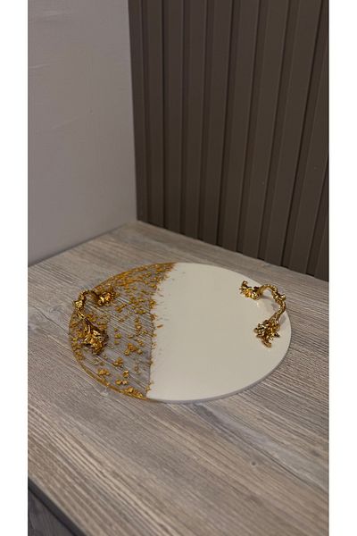 Snow Homs 1 Piece 25 cm Gold Round Epoxy Resin Promise Engagement Groom Tray