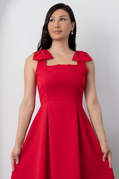 PULLIMM Rochie plisată cu fundă pe umăr cu guler pătrat 2025-4185